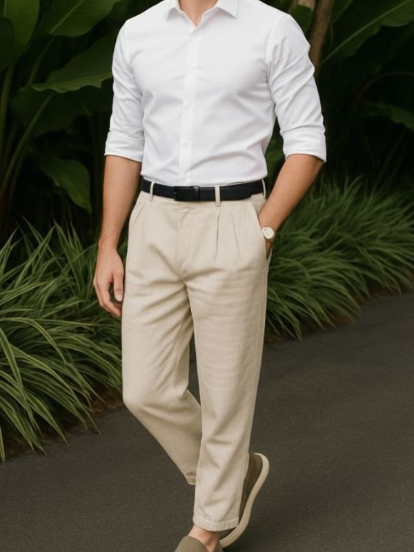 Men's Beige Trousers with Black Shirt Set