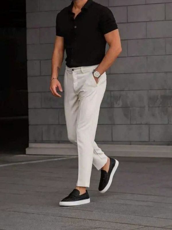 Men's Beige Trousers with Blue Shirt Set